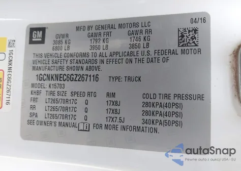 2016 Chevrolet Silverado 1500 Wt from USA, damaged, VIN 1GCNKNEC6GZ267116